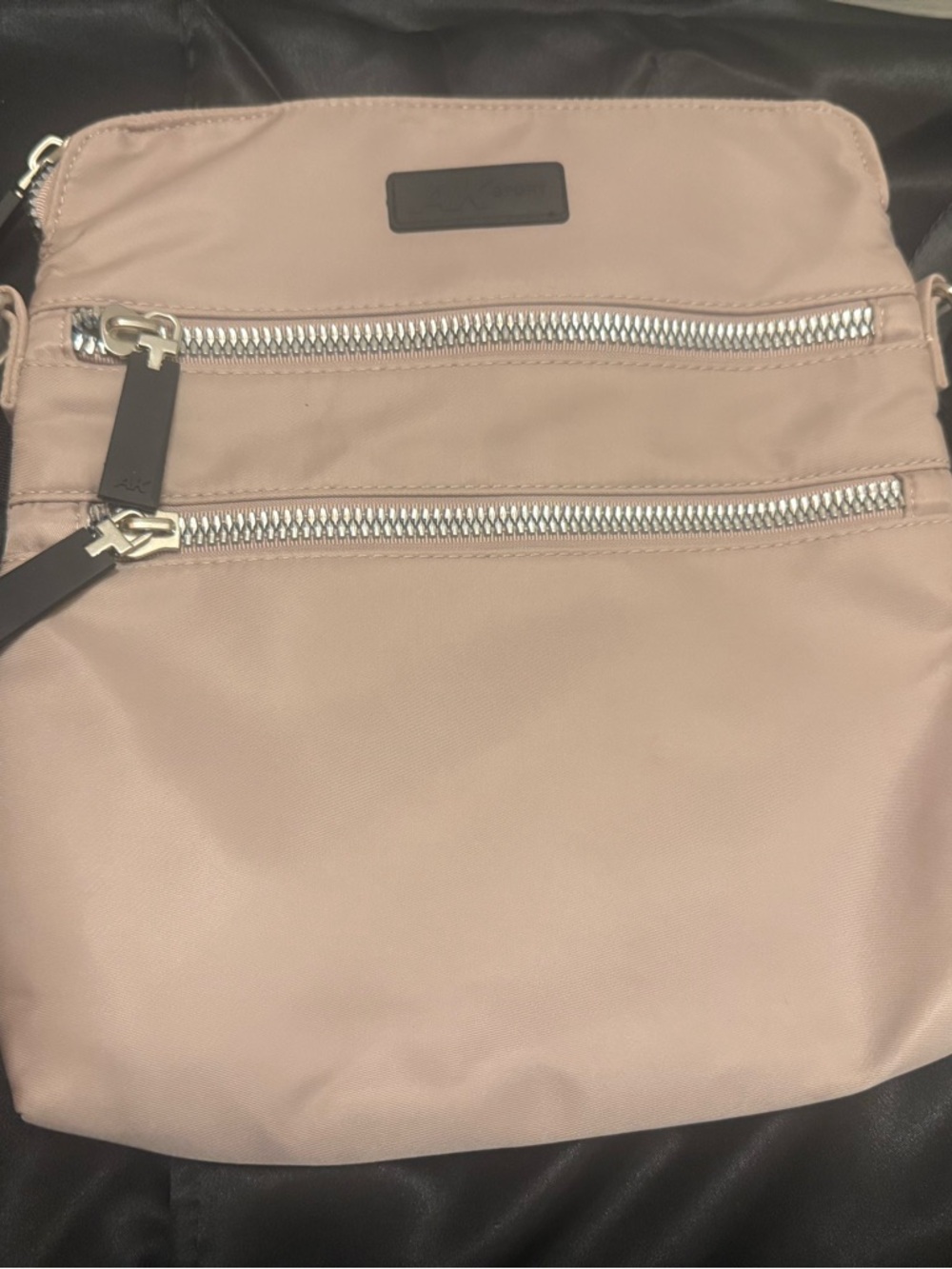 Anne Klein Sport Nylon Crossbody Bag in Dusty Pink with Silver Zippers